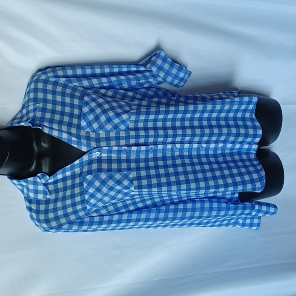 Express The Portofino Shirt size XS blue & white semi-sheer blouse - Picture 1 of 7